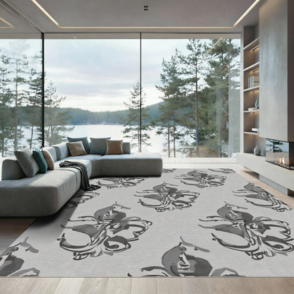 Monochromatic Gray Floral Swirl Rug