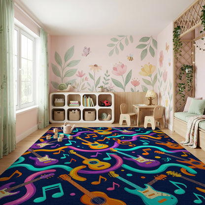 Vibrant Guitar Notes Wavy Swirls Rug