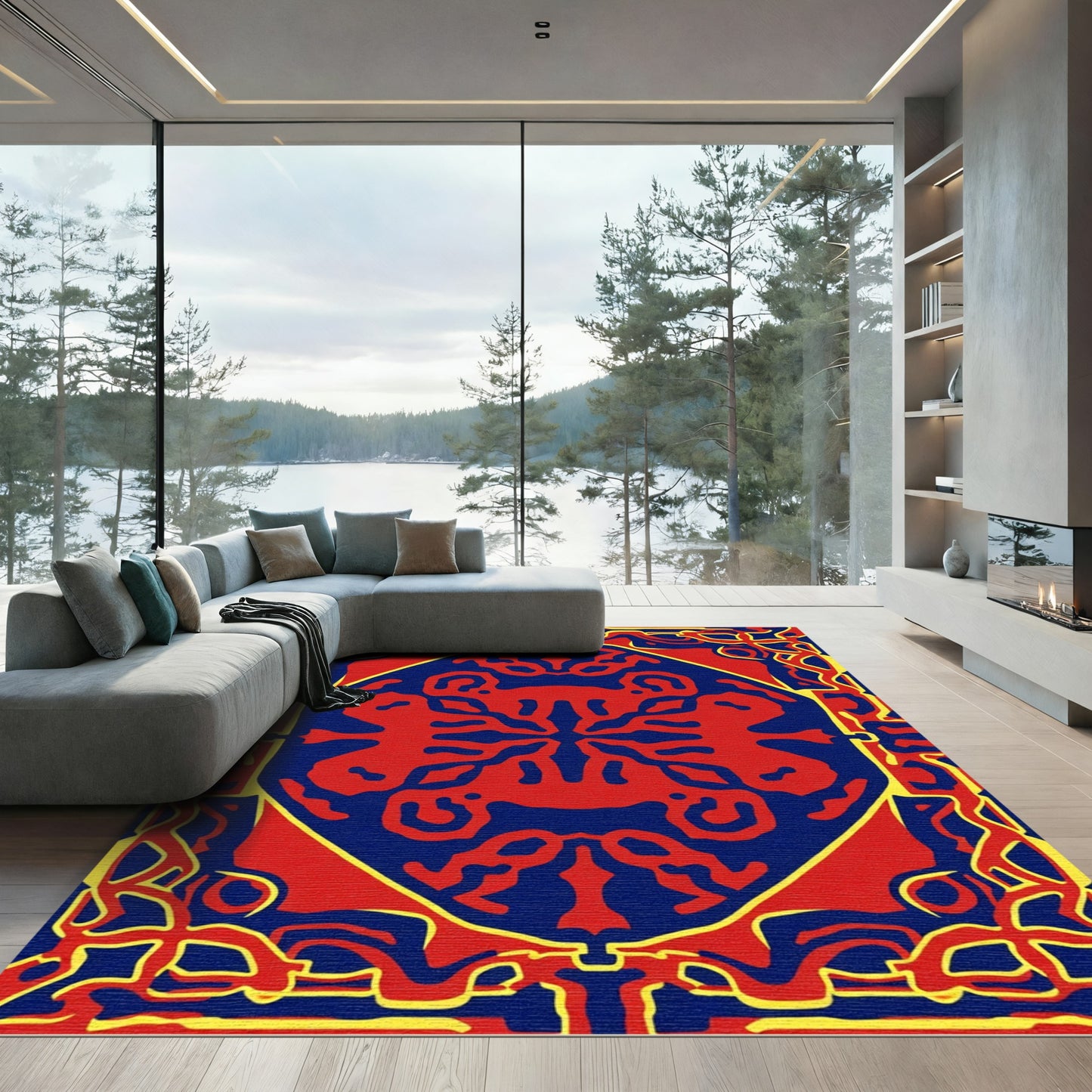 Bold Red Yellow Abstraction Rug