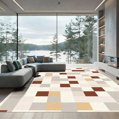 Geometric Terracotta Tan Pixelated Squares Rug