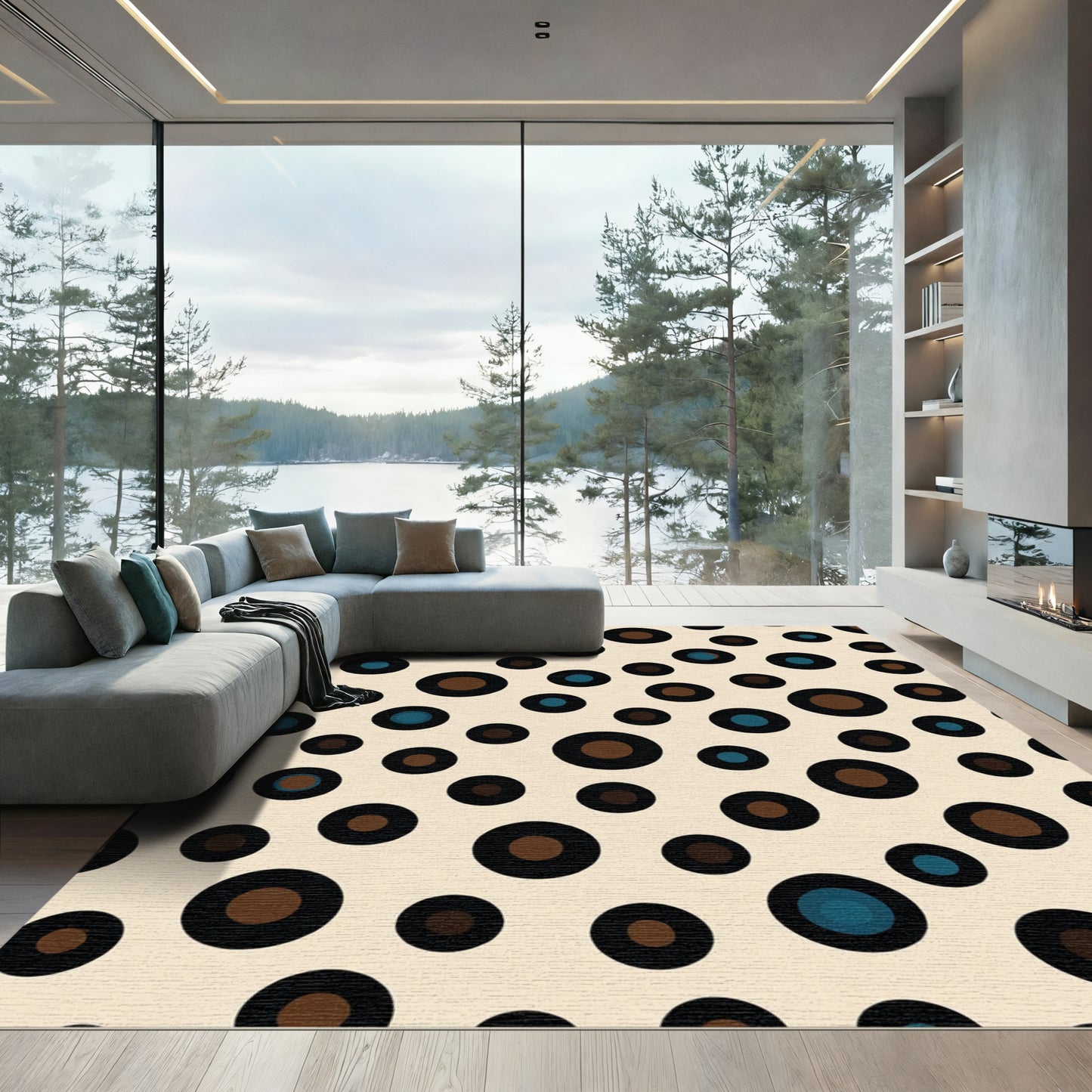 Mid Century Modern Polka Dot Circles Rug