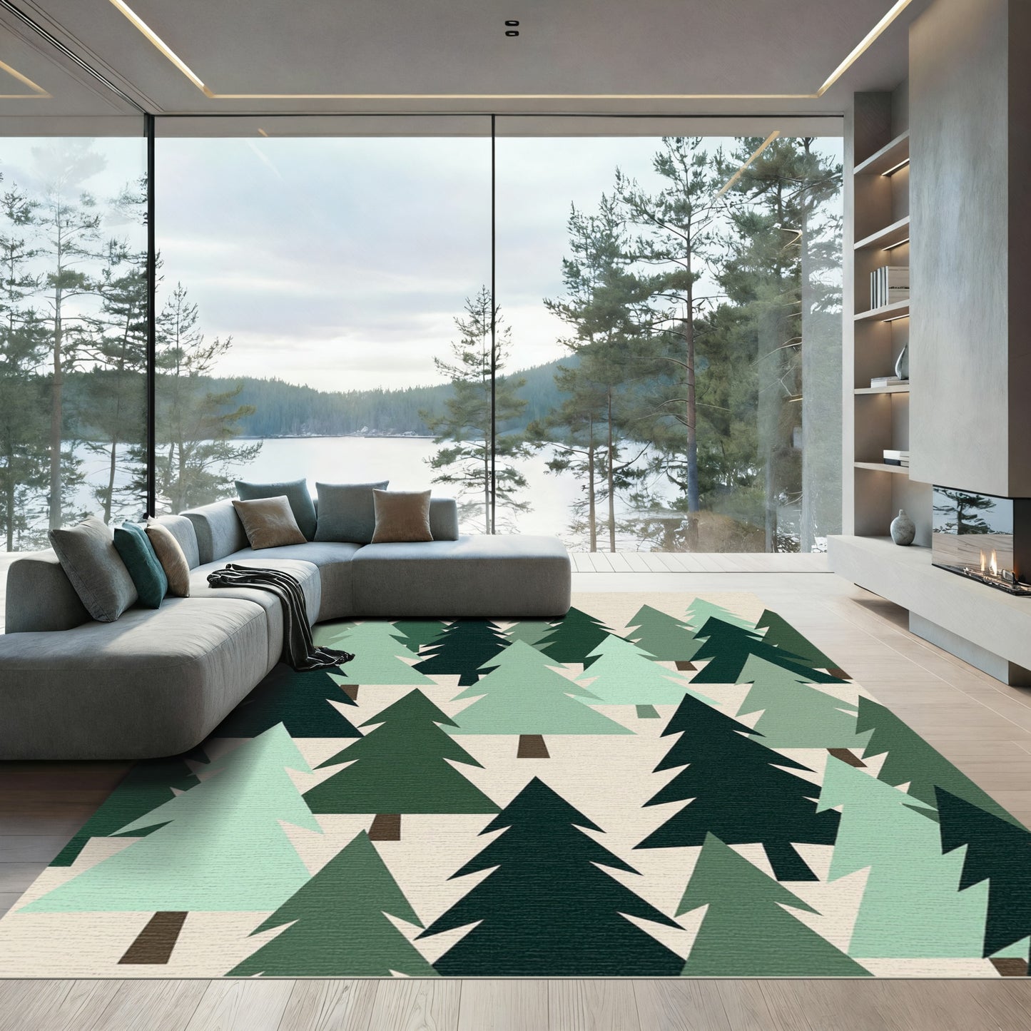 Modern Minimalist Sage Pine Forest Interior Rug