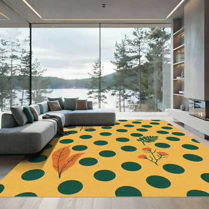 Golden Polka Dot Floral Branch Rug