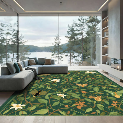 Verdant Garden Insects Butterfly Floral Rug
