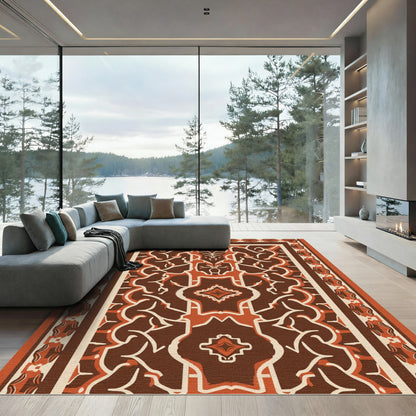 Terracotta Brown Arabesque Medallion Rug