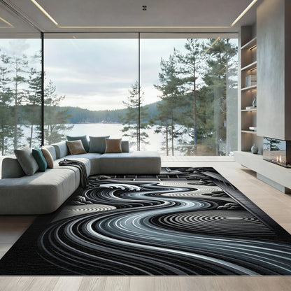 Monochromatic Zen Garden River Wave Rug