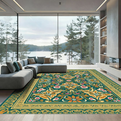 Teal Floral Medallion Border Rug
