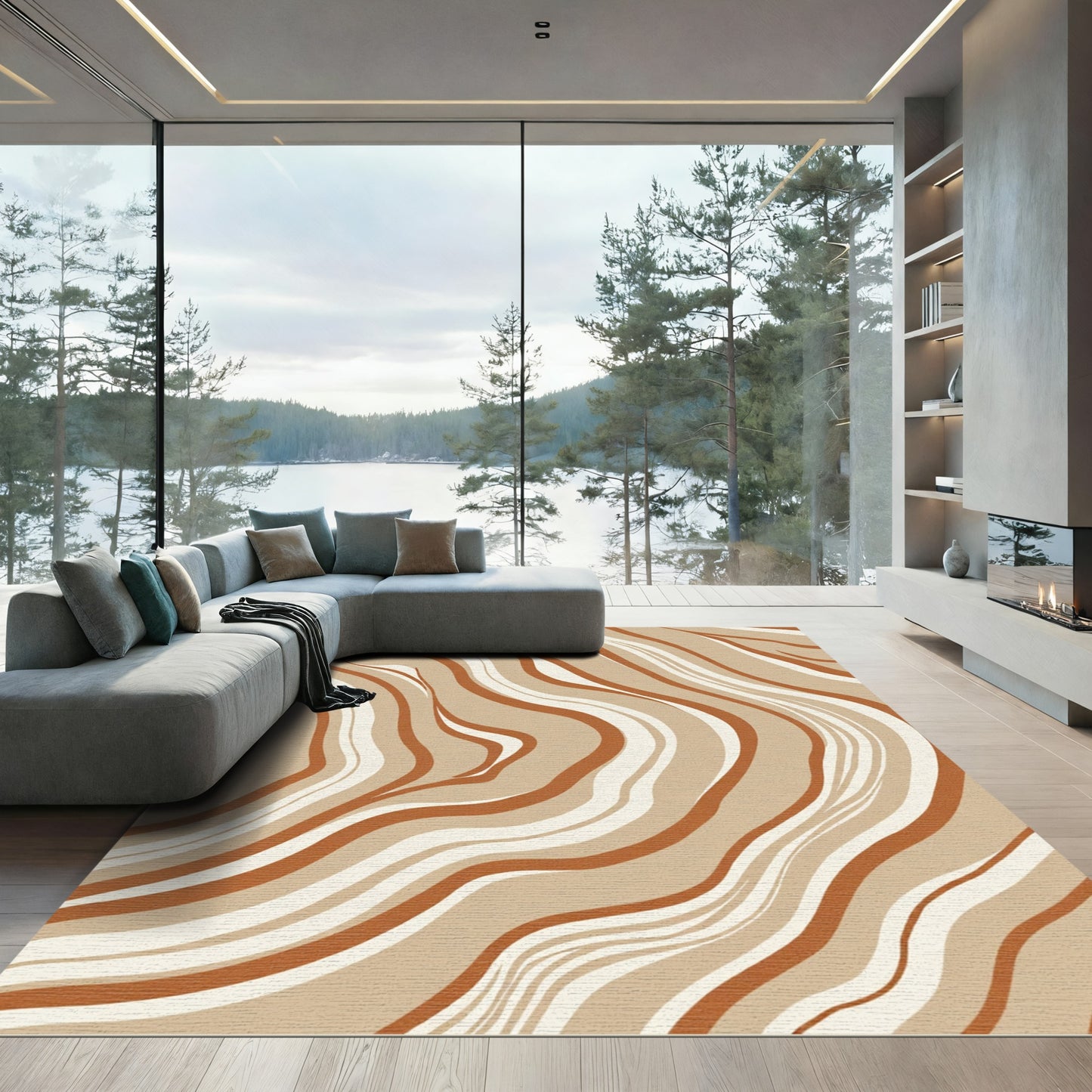 Earthy Brown Abstract Swirls Rug