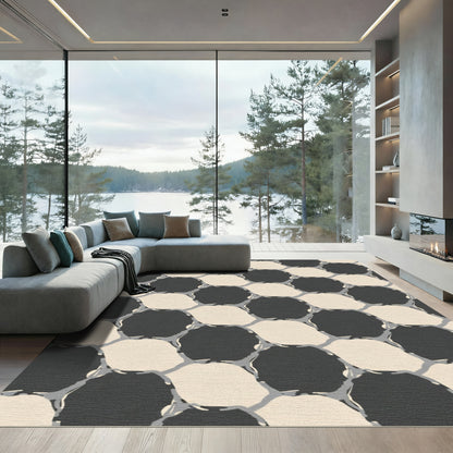 Dark Gray Beige Interlocking Octagon Rug