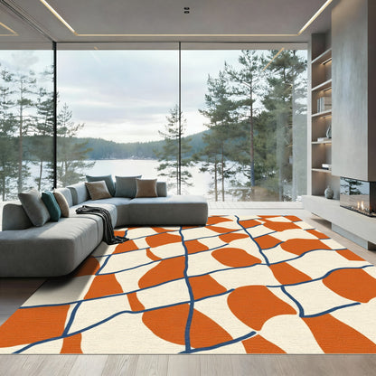 Orange Blue Cream Organic Grid Rug