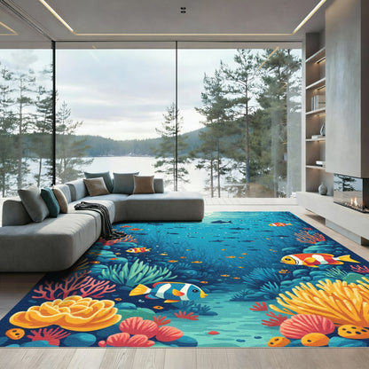 Vibrant Coral Reef Fish Scene Rug