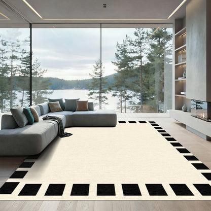 Cream Black Block Border Rug
