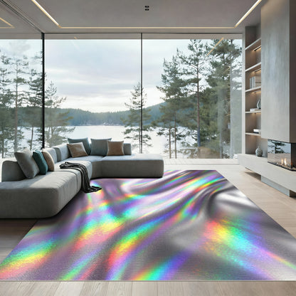 Iridescent Holographic Liquid Silver Wave Rug