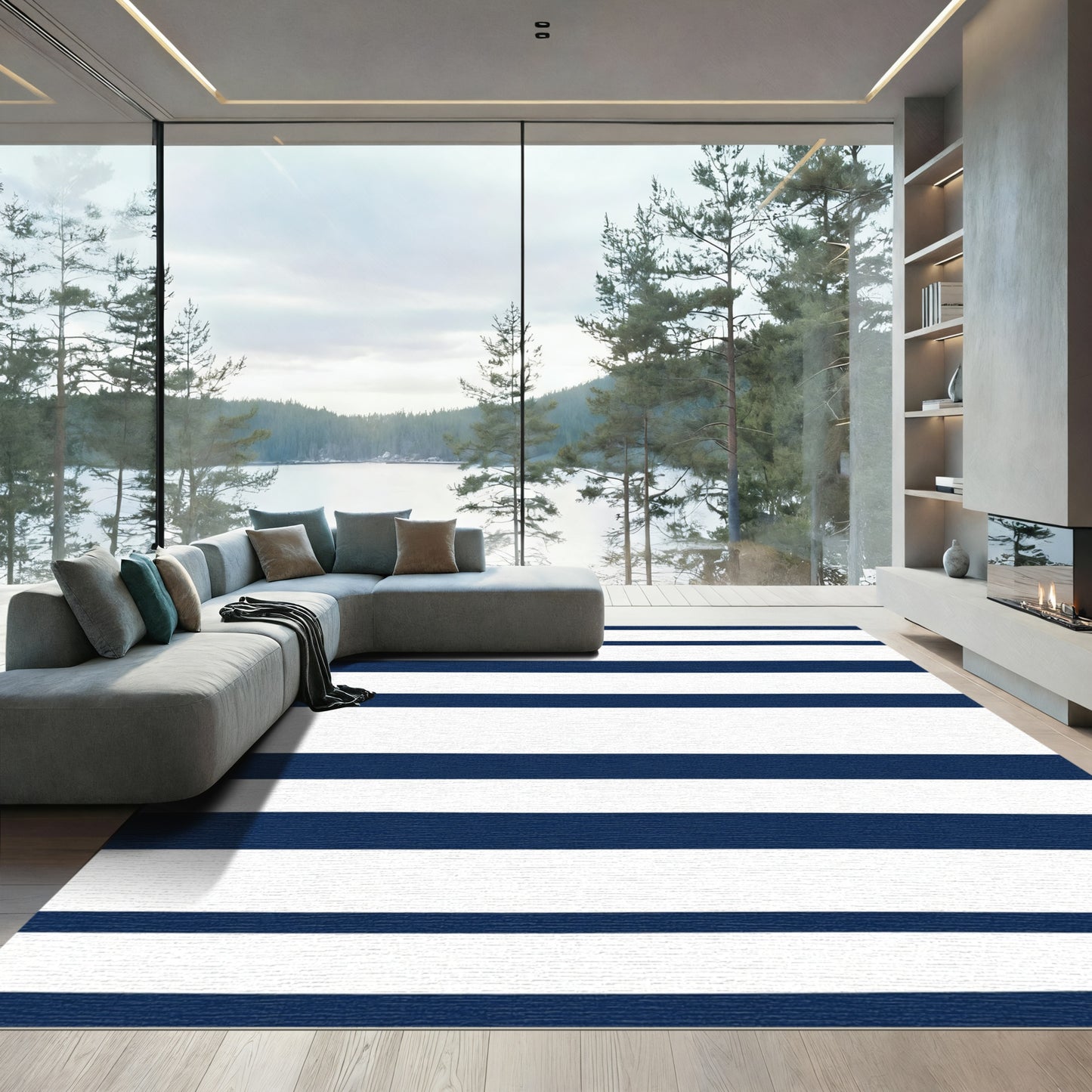 Bold Navy White Stripe Rug