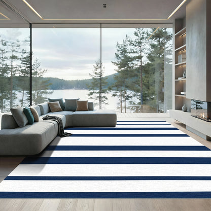 Bold Navy White Stripe Rug