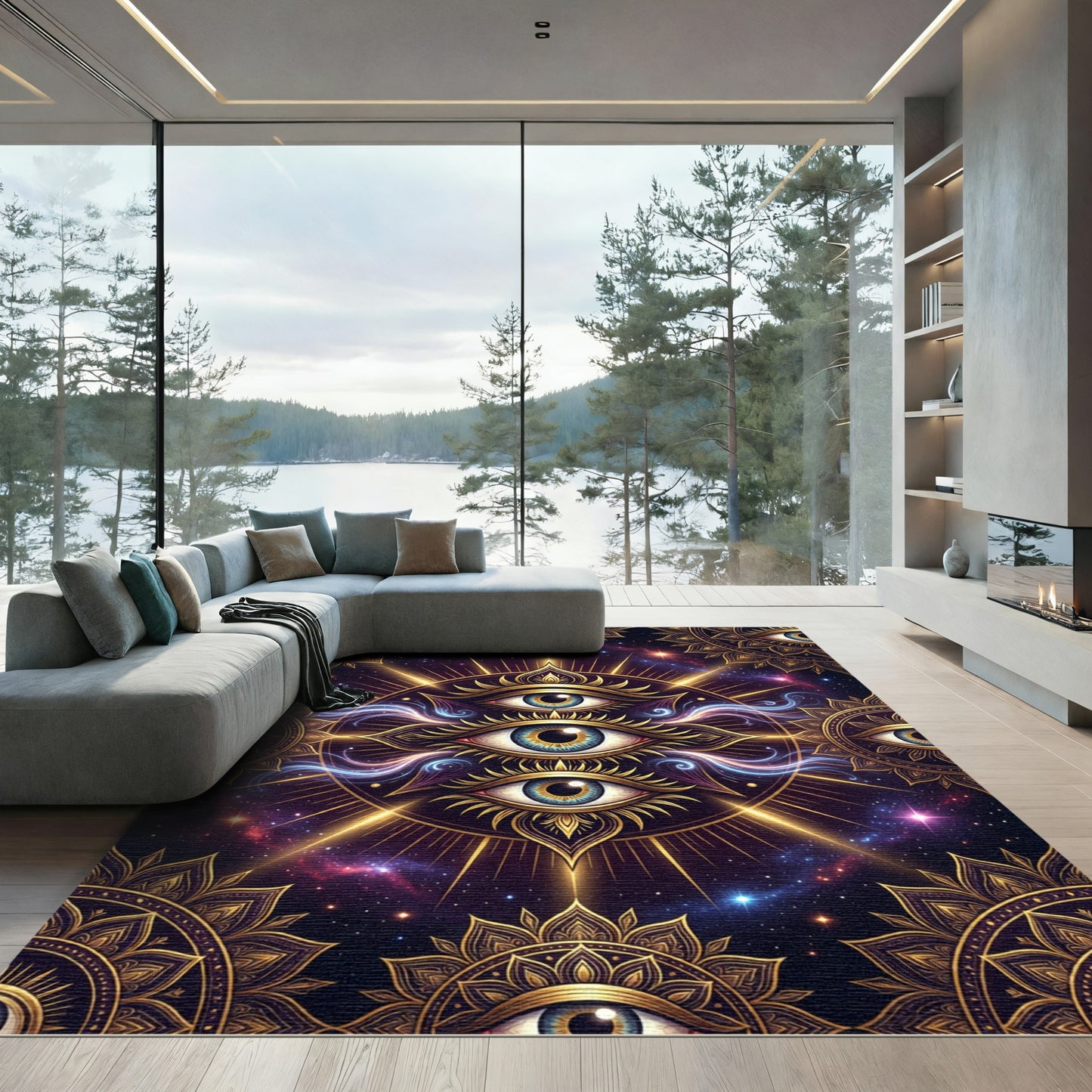 Celestial Golden Third Eye Mandala Rug