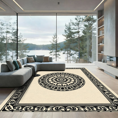 Black Floral Medallion Border Rug