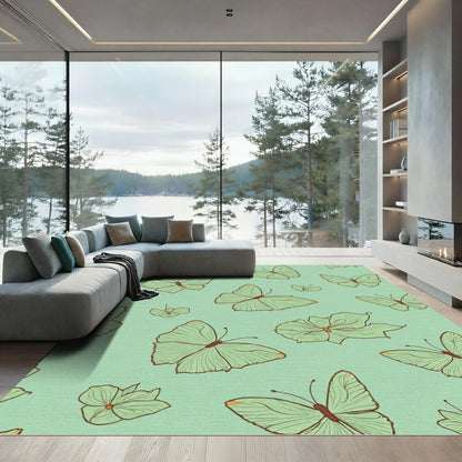 Light Green Butterfly Garden Pattern Rug