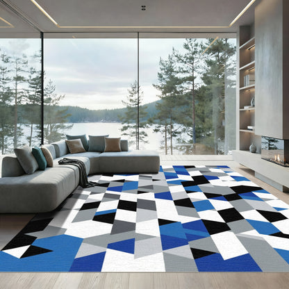 Geometric Blocks Blue White Gray Rug