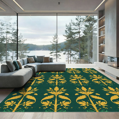 Golden Floral Symmetry Arrangement Rug