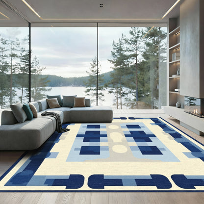 Navy Blue Geometric Abstract Form Rug
