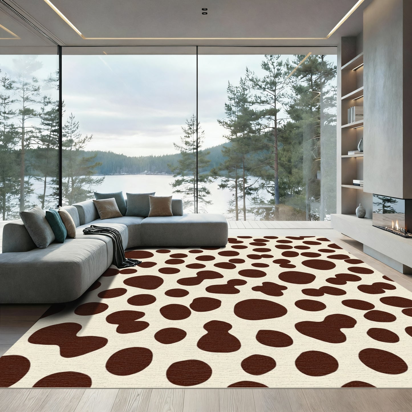 Cream Brown Spotted Irregular Polka Dot Rug