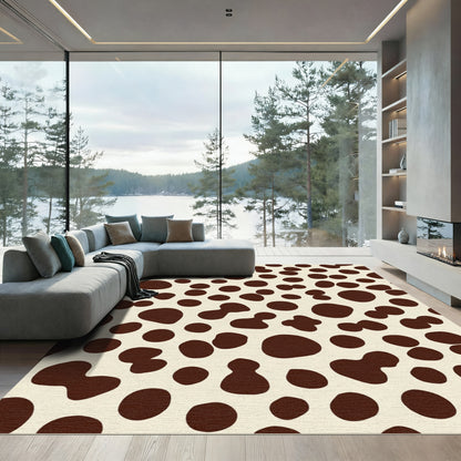 Cream Brown Spotted Irregular Polka Dot Rug