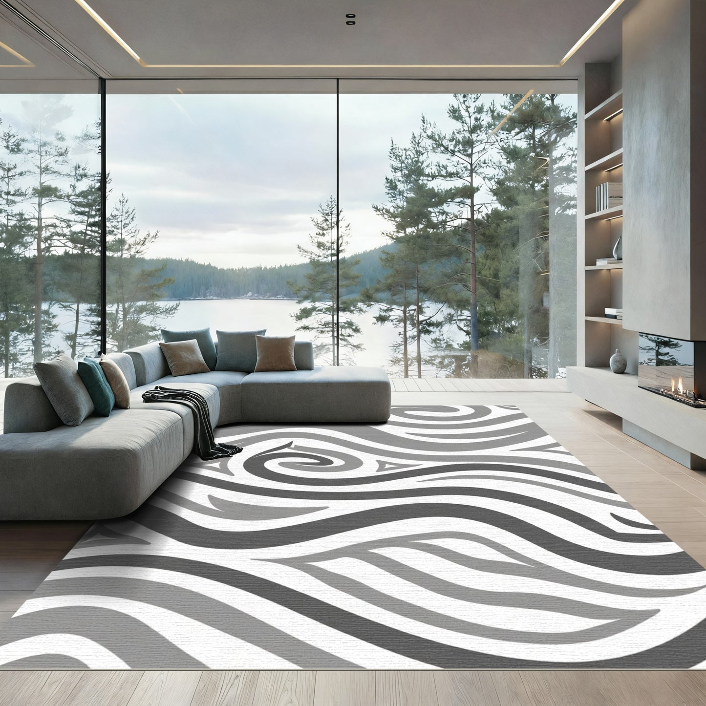 Monochromatic Abstract Swirl Wave Rug