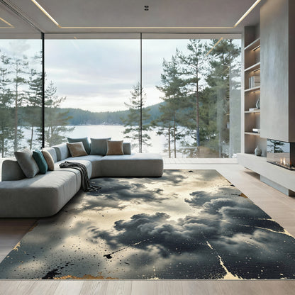 Stormy Sky Textured Gold Artistic Abstract Rug