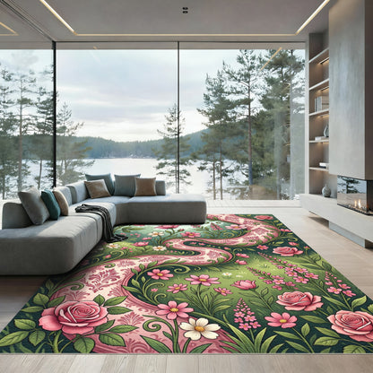 Pink Rose Damask Botanical Meadow Rug