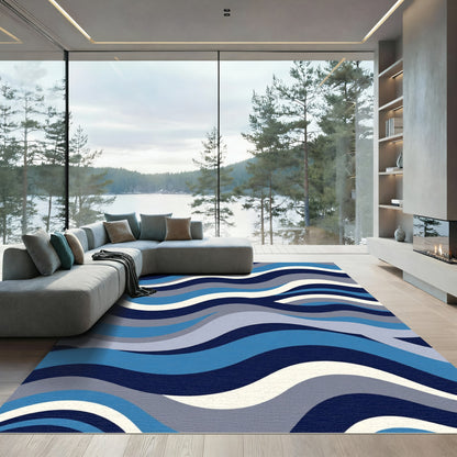 Ocean Blue Wavy Stripe Rug