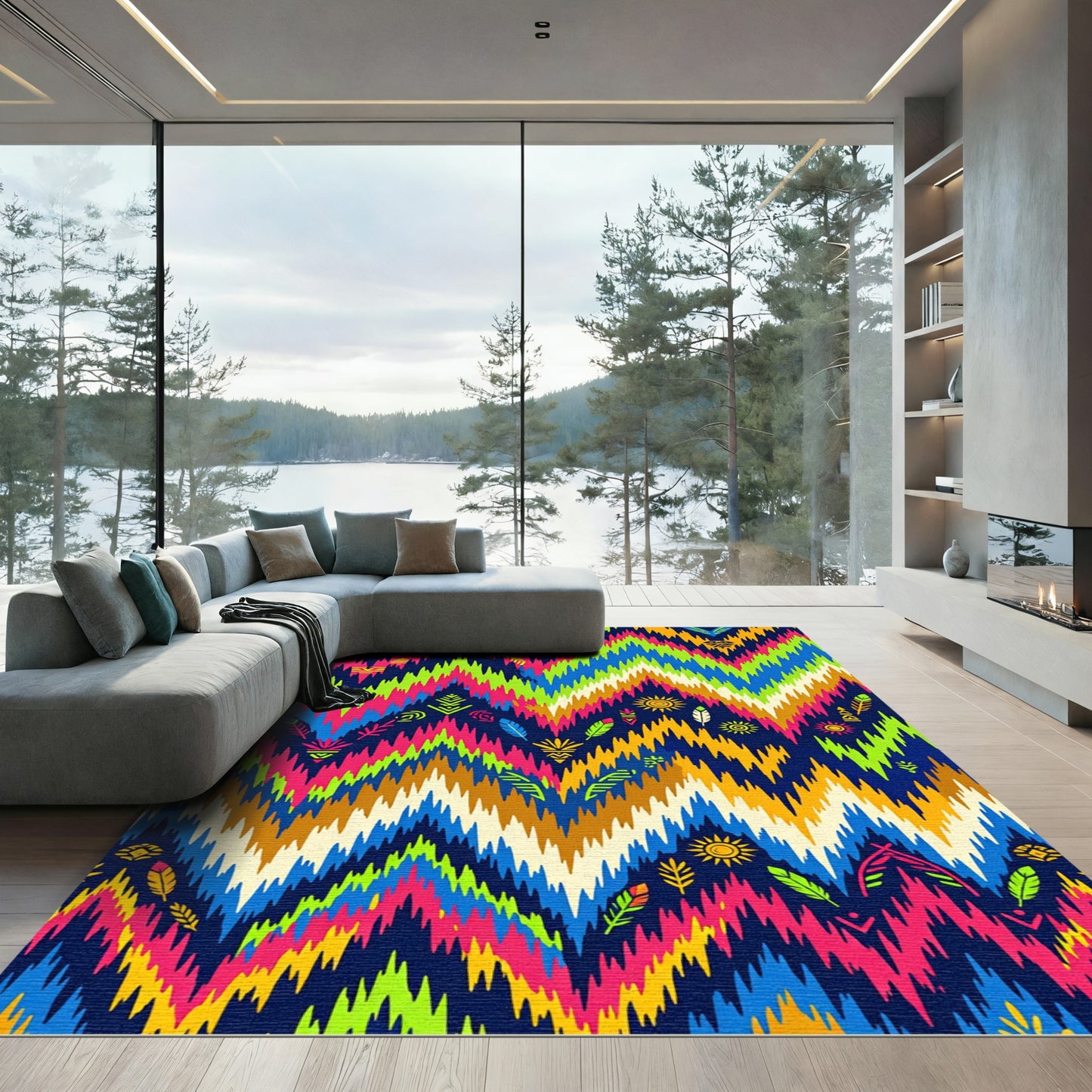 Vibrant Multi Colored Zigzag Ikat Rug