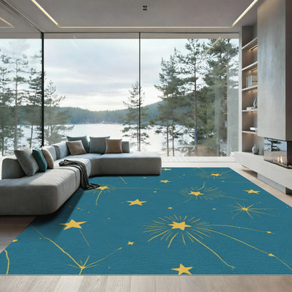 Golden Starburst Celestial Teal Rug