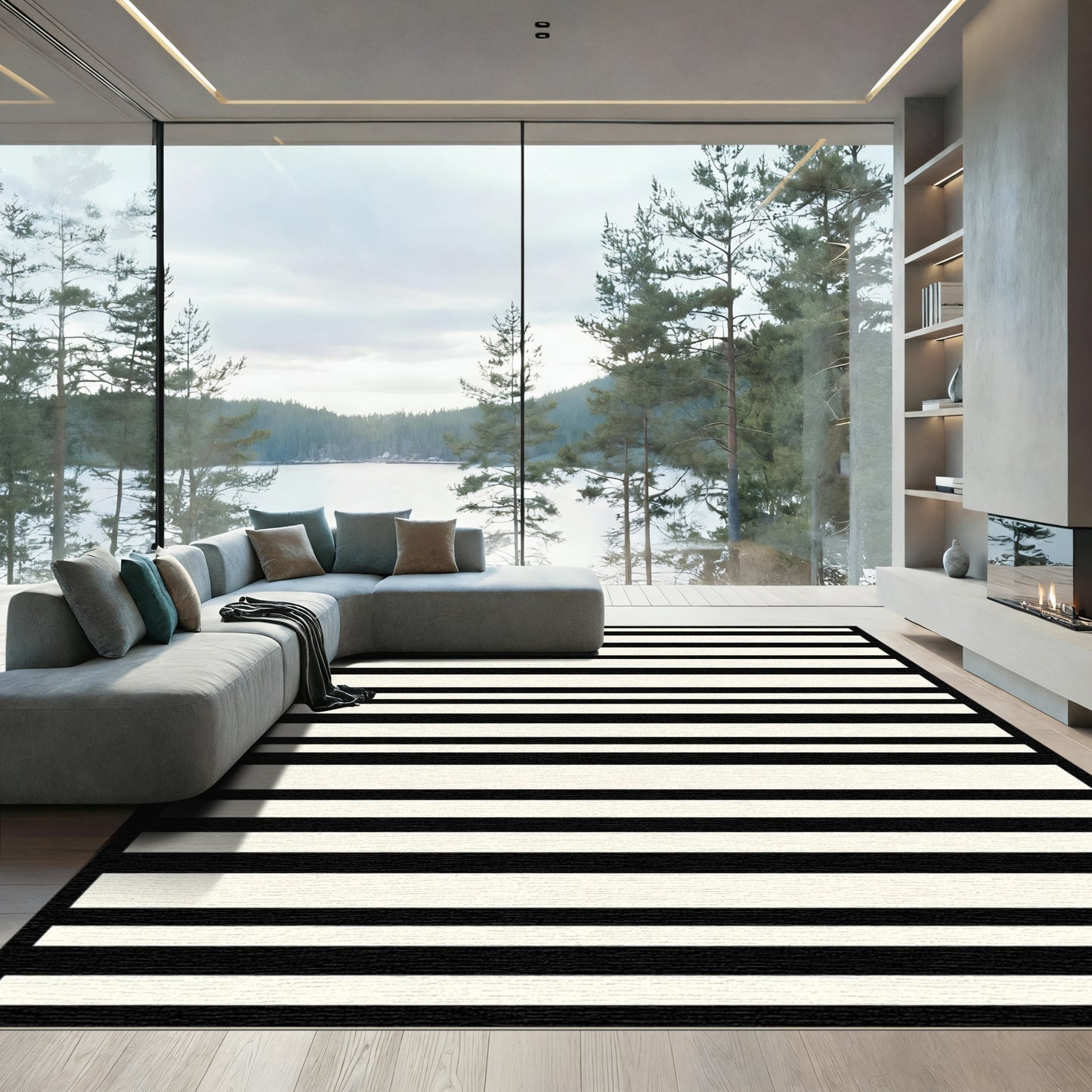 Bold Black and Cream Stripe Rug