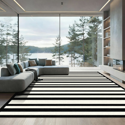 Bold Black and Cream Stripe Rug