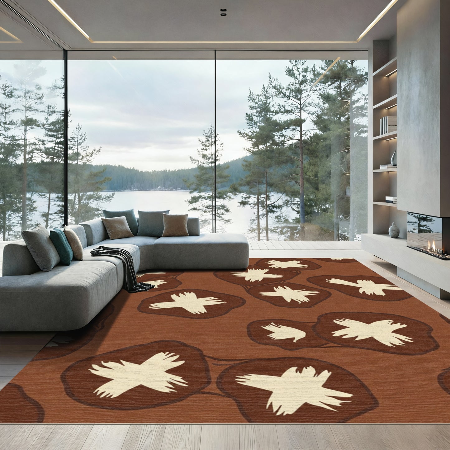 Brown Cream Mushroom Cluster Rug