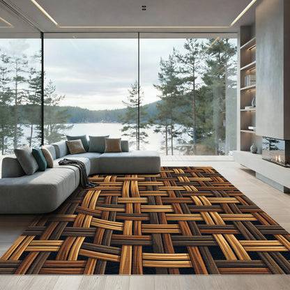 Earthy Tones Woven Basket Grid Rug