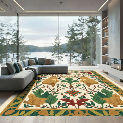 Rustic Deer Floral Woodland Scene Rug