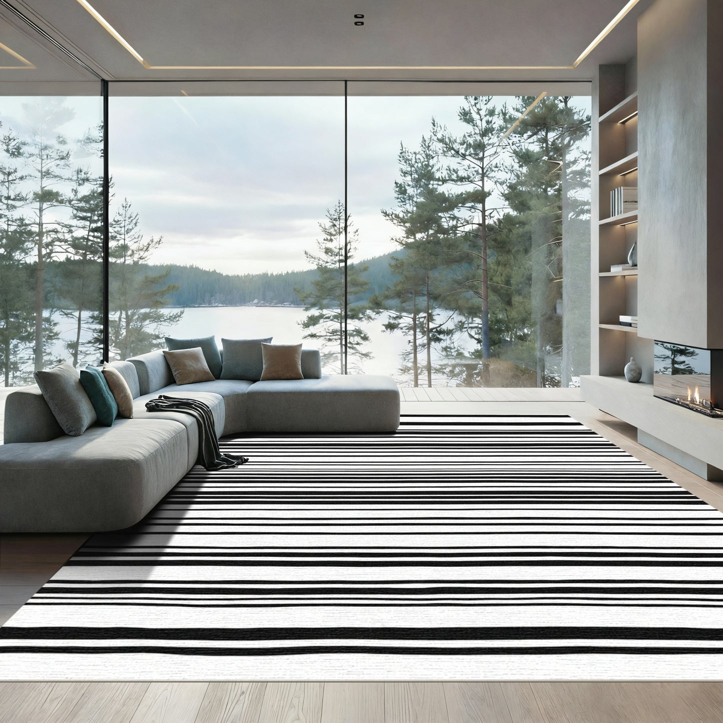 Monochromatic Varied Stripe Arrangement Rug