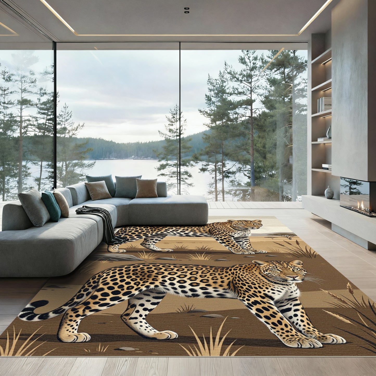 Safari Leopard Spots Savannah Scene Rug