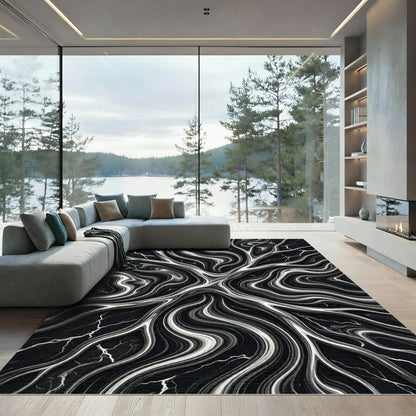 Monochromatic Liquid Marble Swirl Abstract Rug