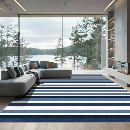 Modern Coastal Blue Horizontal Stripe Rug