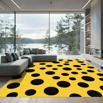 Golden Yellow Black Polka Dot Rug