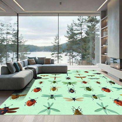 Whimsical Insect Collection Meadow Scene Rug