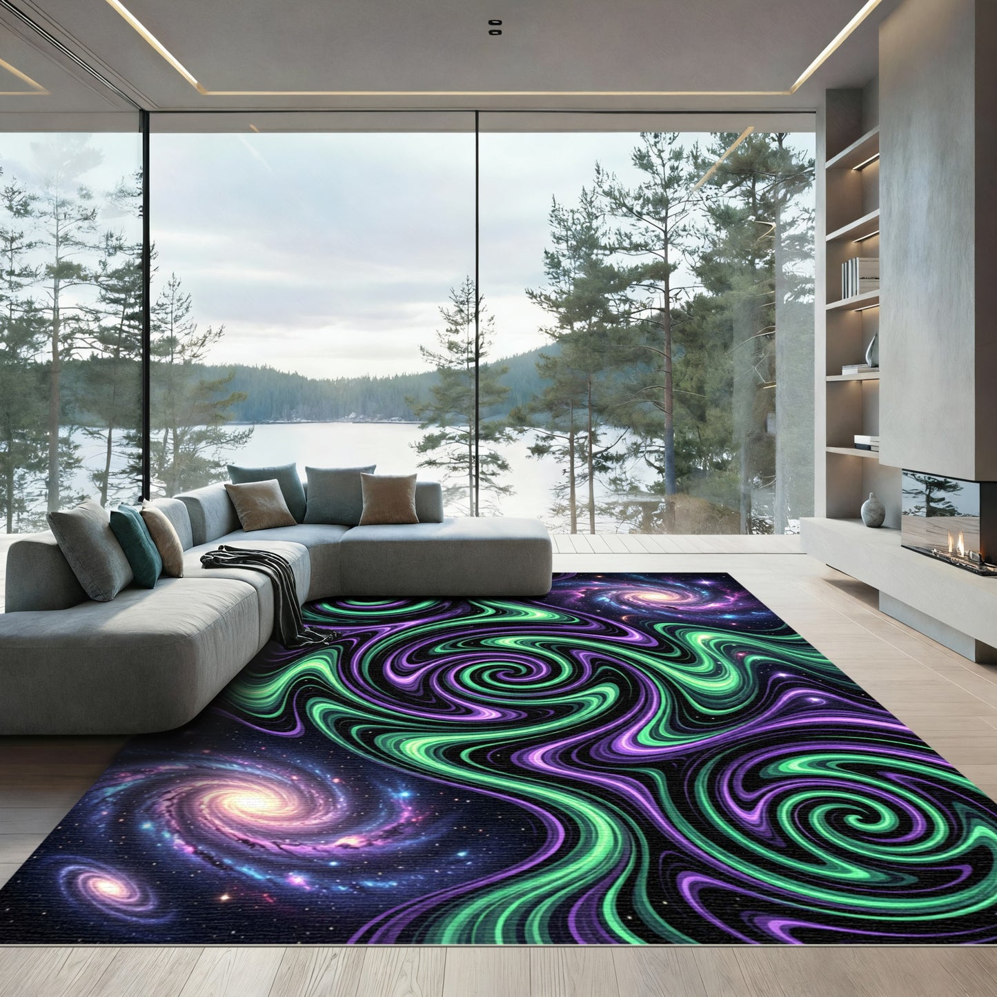 Cosmic Swirl Nebula Galaxy Art Rug