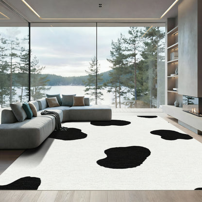 Black White Spotty Irregular Shape Rug
