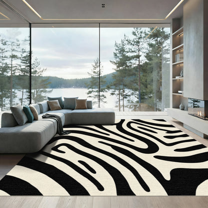 Cream Black Wavy Animal Print Rug