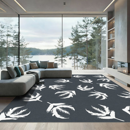 White Frond Fern Pattern Dark Rug