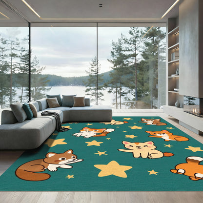 Playful Puppies Stars Teal Rug