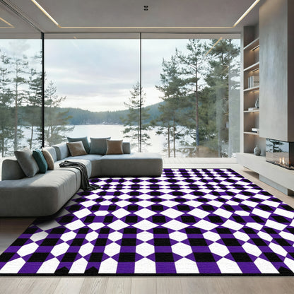 Purple Black White Geometric Weave Rug